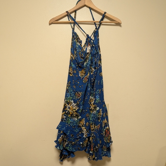 Free People FP One Go Lightly Blue Floral Ruffle Gauze Mini Dress – Size Large - Picture 8 of 8